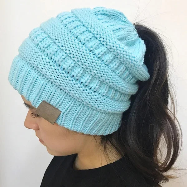 Women's Messy Bun Ponytail Beanie - Open Knit Winter Hat - photo 12