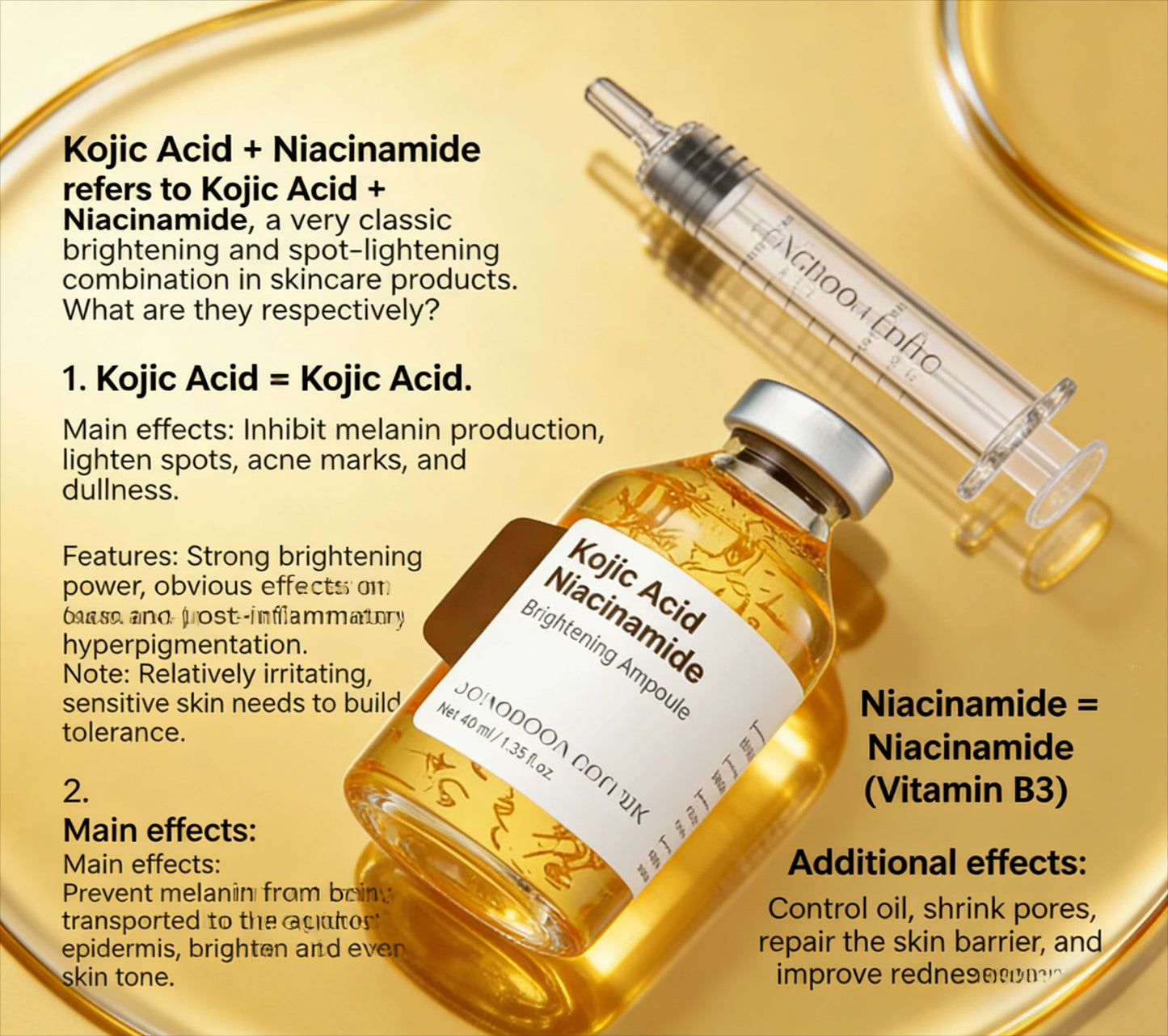Kojic Acid Niacinamide Whitening Serum Dark Spot Remover Brightening Cream Freckle Mask Fade Acne Scars Melasma Dull Skin