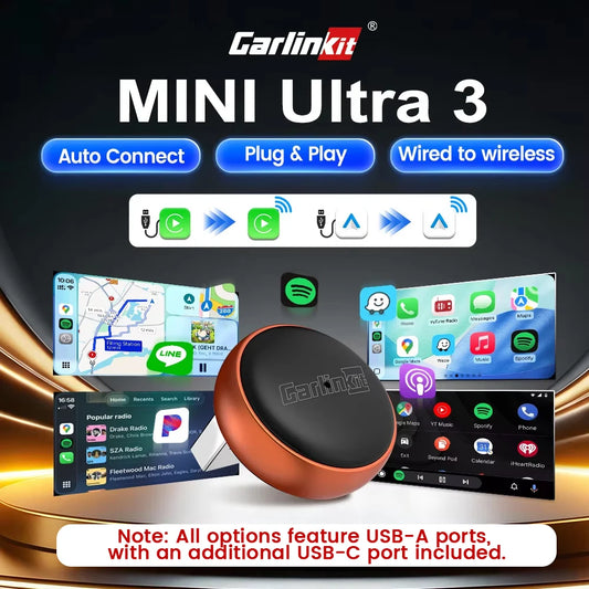CarlinKit Mini Ultra 2-in-1 Wireless CarPlay & Android Auto Adapter — 5GHz WiFi, USB-C/USB, Plug and Play