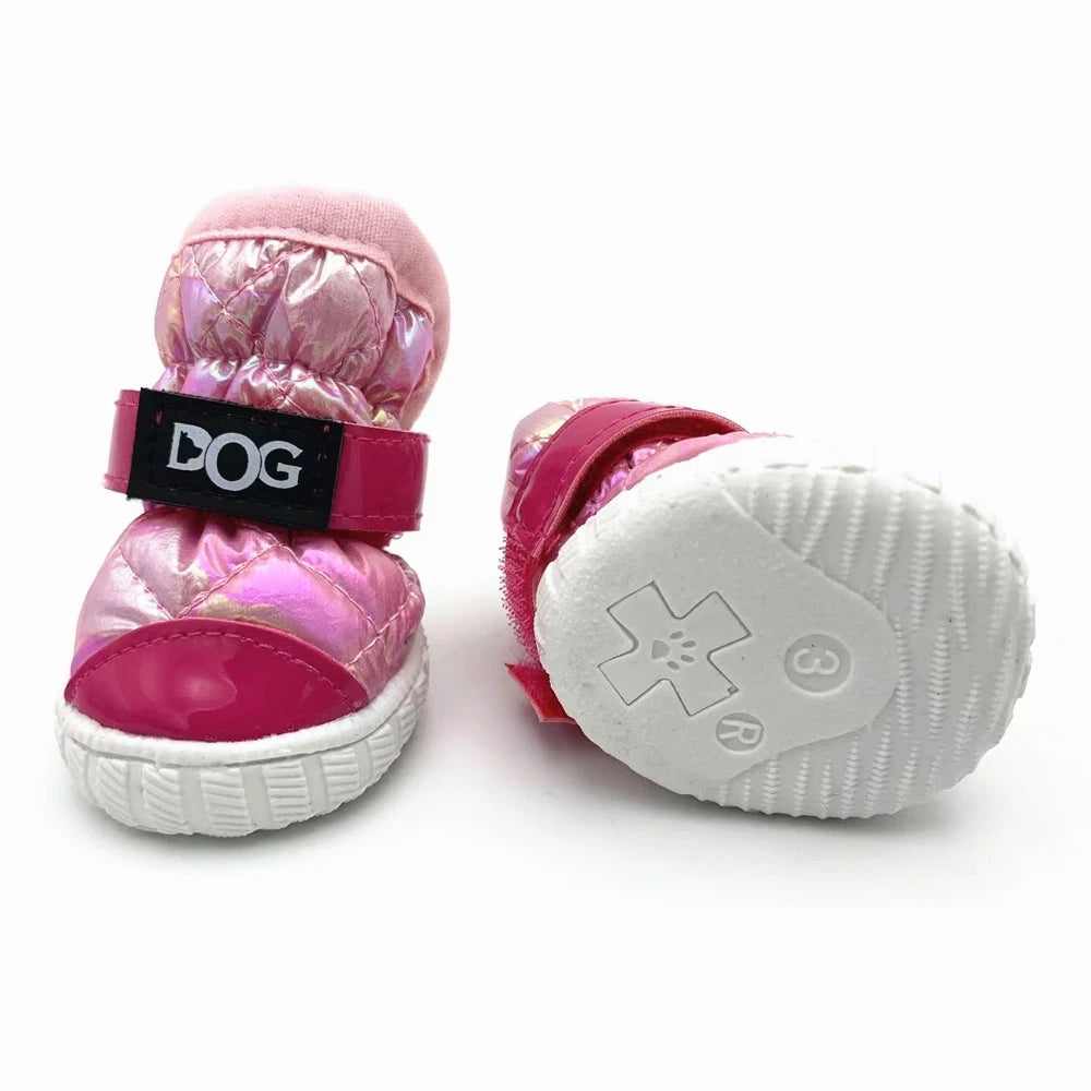 Fleece-Lined Dog Snow Boots Set of 4 - Rubber Sole Winter Booties - photo 7
