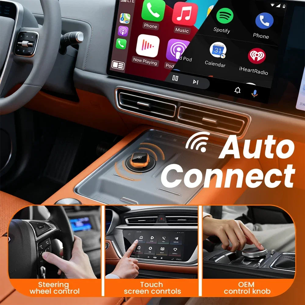 2-in-1 Wireless CarPlay & Android Auto Adapter — Low-Latency Auto-Connect for VW, Ford, Toyota, Honda, Nissan, Kia