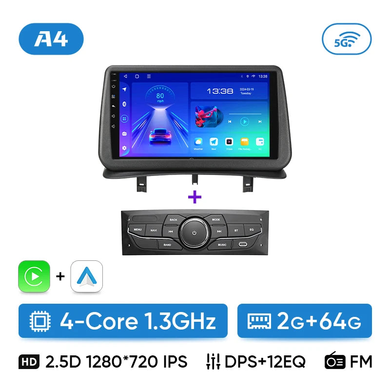Car Stereo with Apple CarPlay & Android Auto, Compatible with Renault Clio 3 (2005-2014)