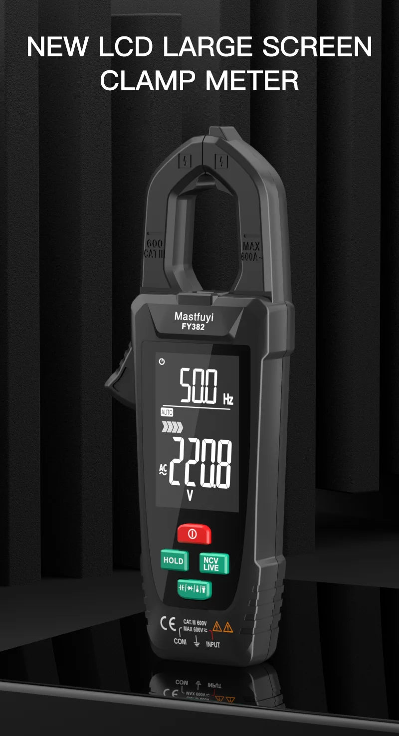 MASTFUYI Automatic Large-Screen Digital Clamp Meter Handheld Ammeter Clamp Multimeter 10000 Counts True RMS with NCV Detection