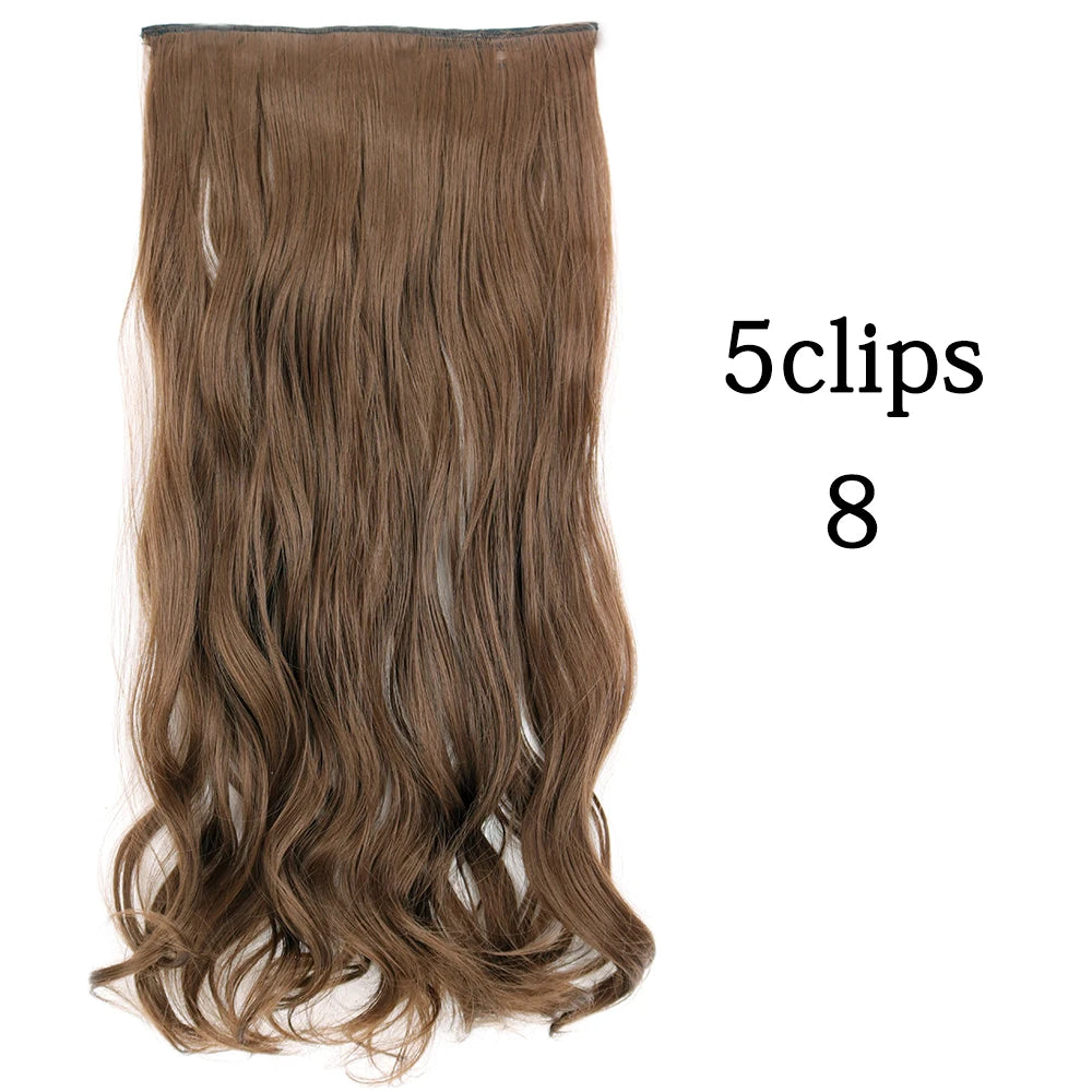 Synthetic 5 Clip In Hair Extensions Long Curly Hairstyle Hairpiece Natural Brown Black 80cm Heat Resistant  Fake Hair For Women
