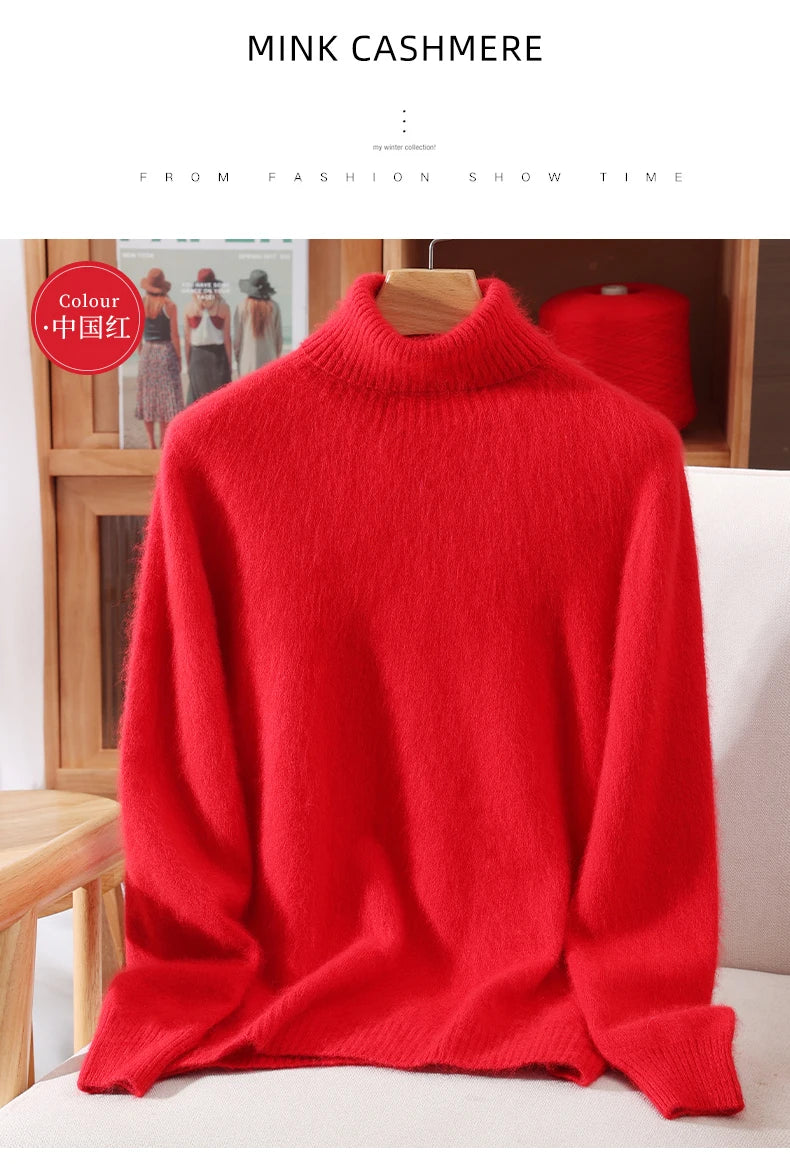 Women's High Collar Knit Sweater, Thick Pullover