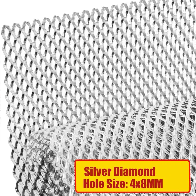 100x33cm Universal Aluminum Alloy Car Grill Mesh Auto Bumper Grille Cover Net Protector Hexagonal Diamond Seagull Black/Silver