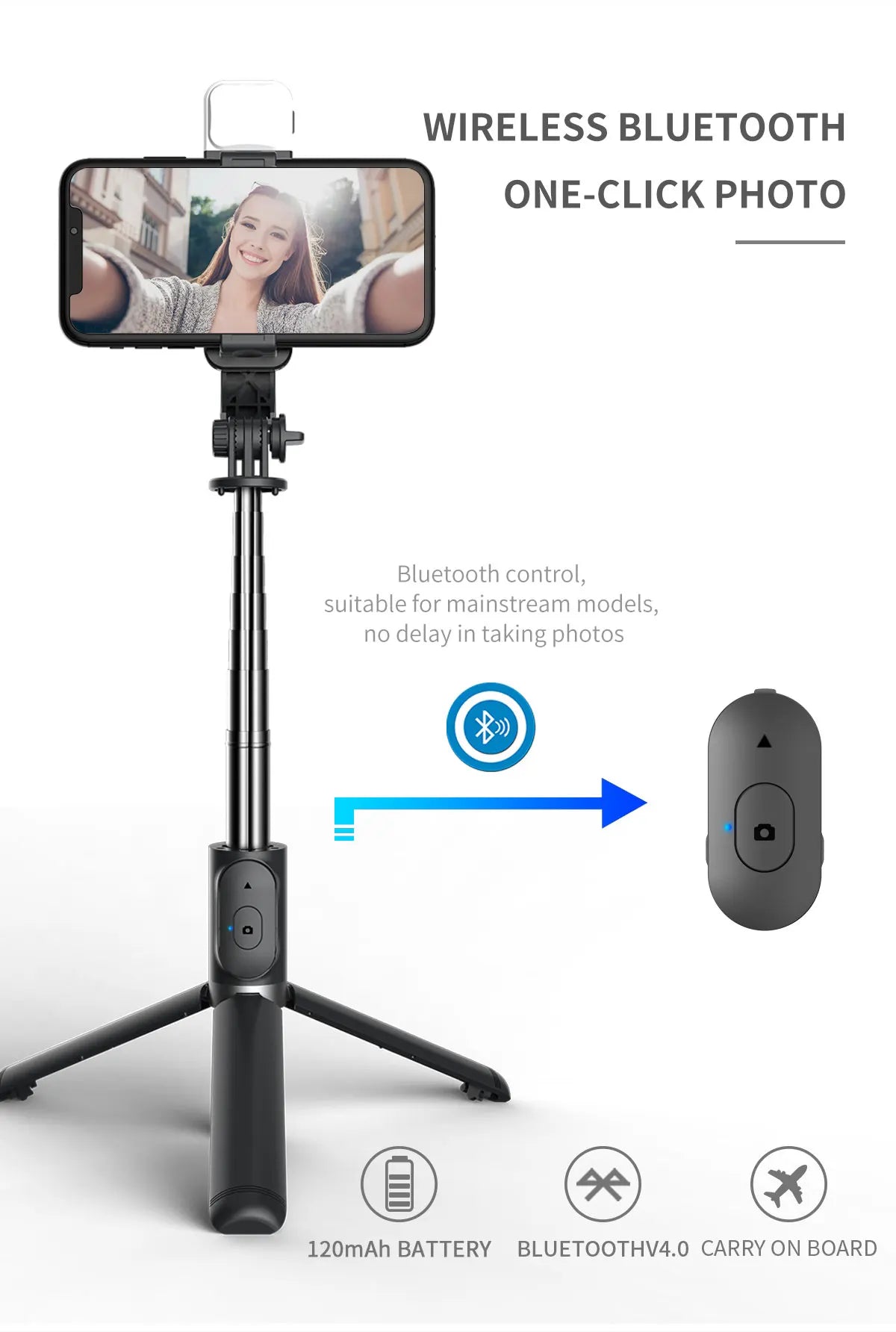 Portable Tripod Phone Selfie Stick – LED Fill Light, Bluetooth Remote & Extendable Stand for TikTok & Live