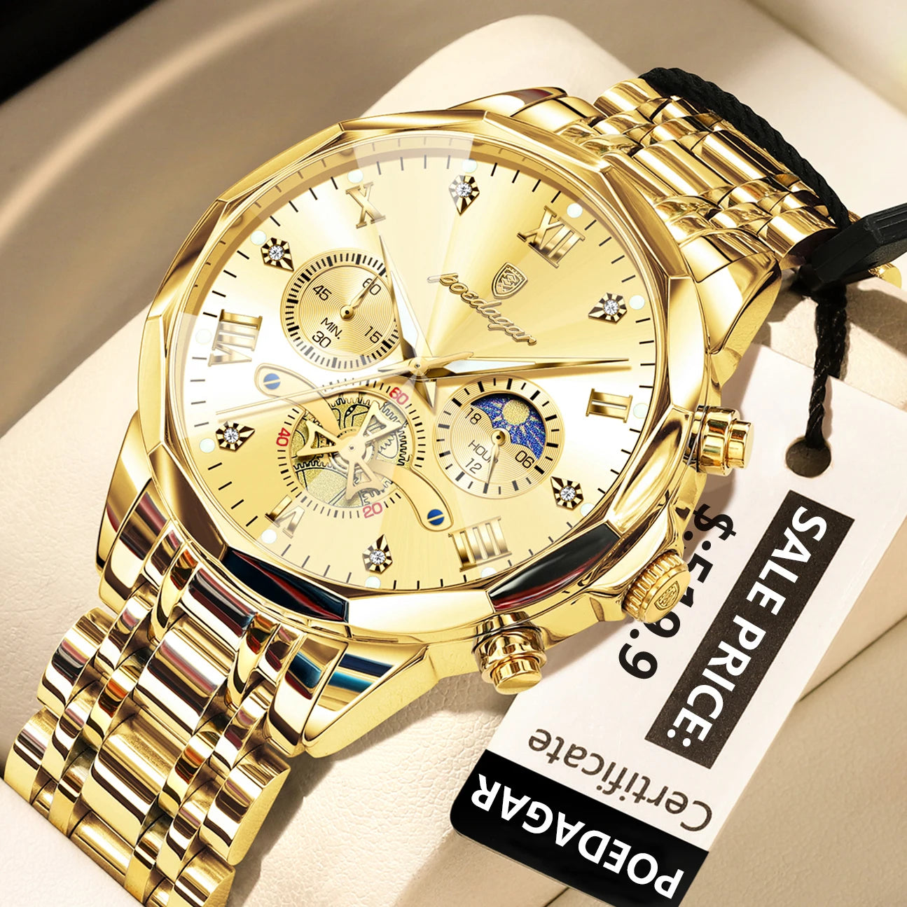 POEDAGAR Luxury Men's Quartz Watch – Waterproof Luminous Chronograph Stainless Steel Wristwatch (Model 938)