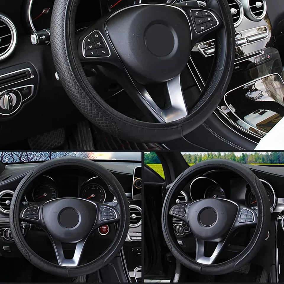 A Comfortable Soft PU elastomeric stretchable automotive steering wheel cover without inner ring fits 37-38CM