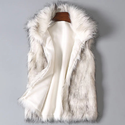 Women's Faux Fur Vest Coat - Stand Collar Sleeveless Winter Jacket