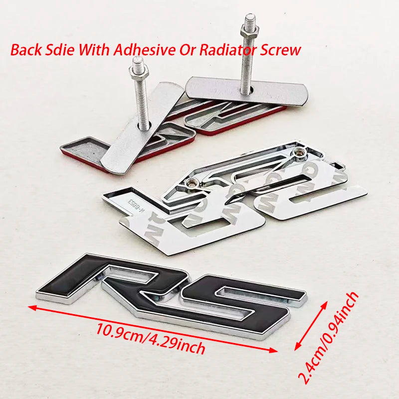 3D Metal RS Logo Sticker Front Grill Emblem Rear Trunk Badge For Chevrolet Onix Blazer lumina Camaro Cruze Monza Car Accessories