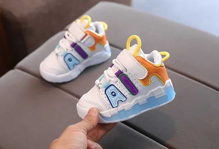 Colorful Letter Pattern Hook Loop Children Sports Shoes Breathable Comfortable Casual Sneakers Kids Outdoor Non Slip Fashion