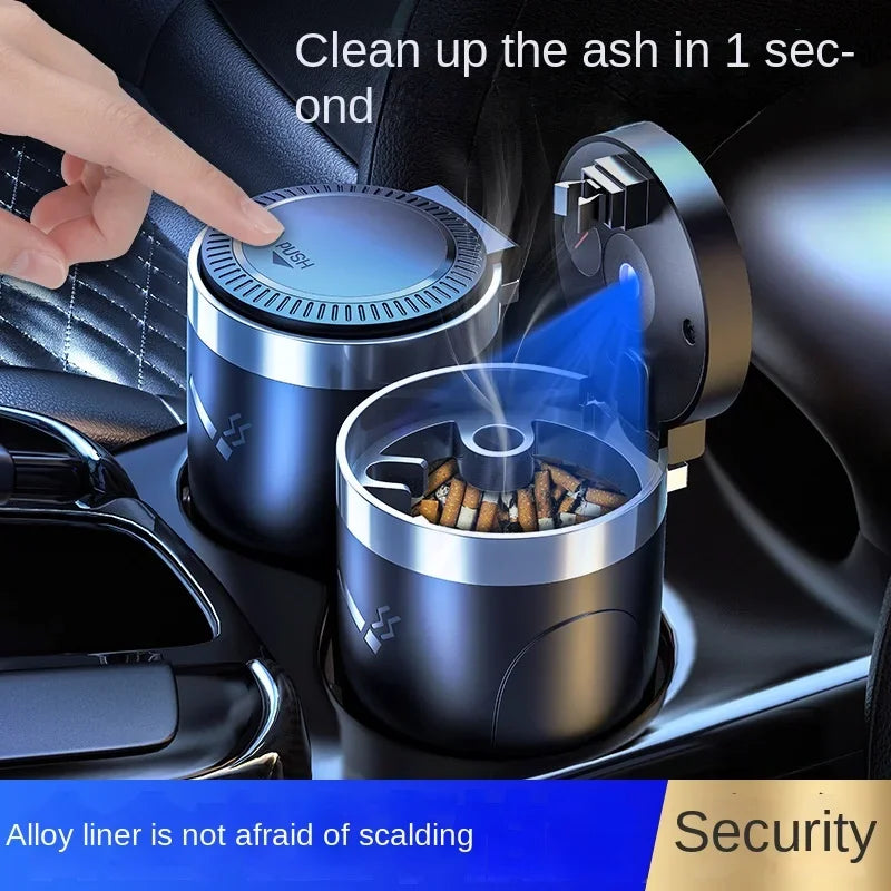Car Ashtray With LED Light Universal Alloy Ash Tray Aluminum Cup Smokeless Auto Ashtray Flame Retardant Cigarette Holder Box