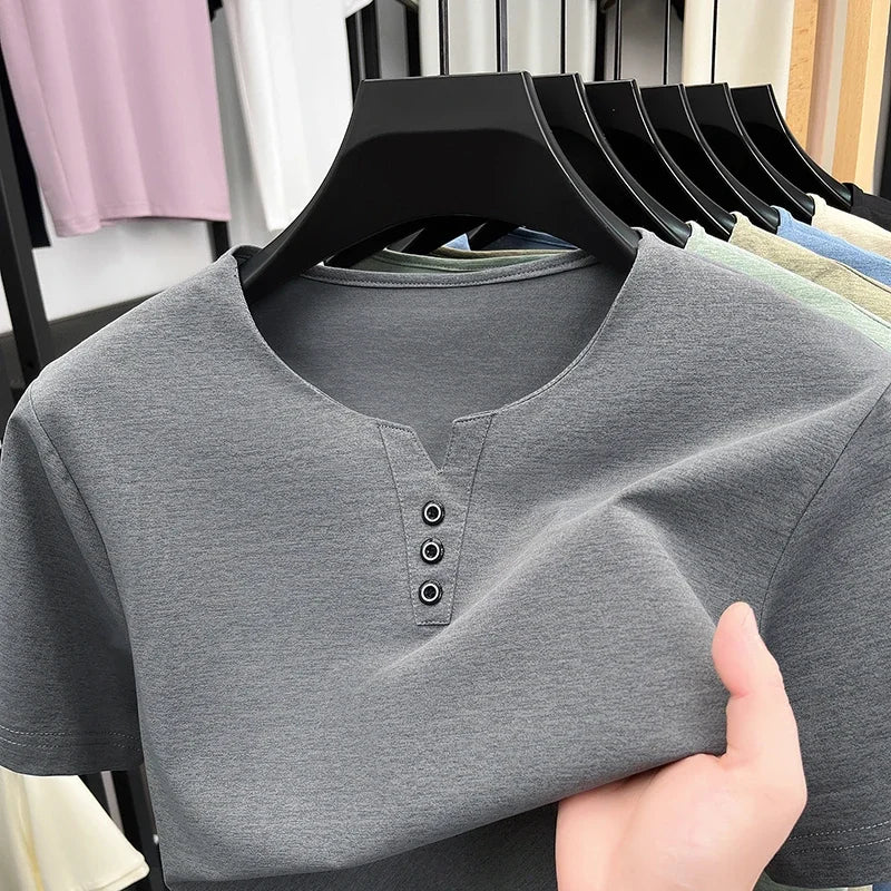 Men's Henley Tee - Short Sleeve, Slim Fit Breathable Streetwear