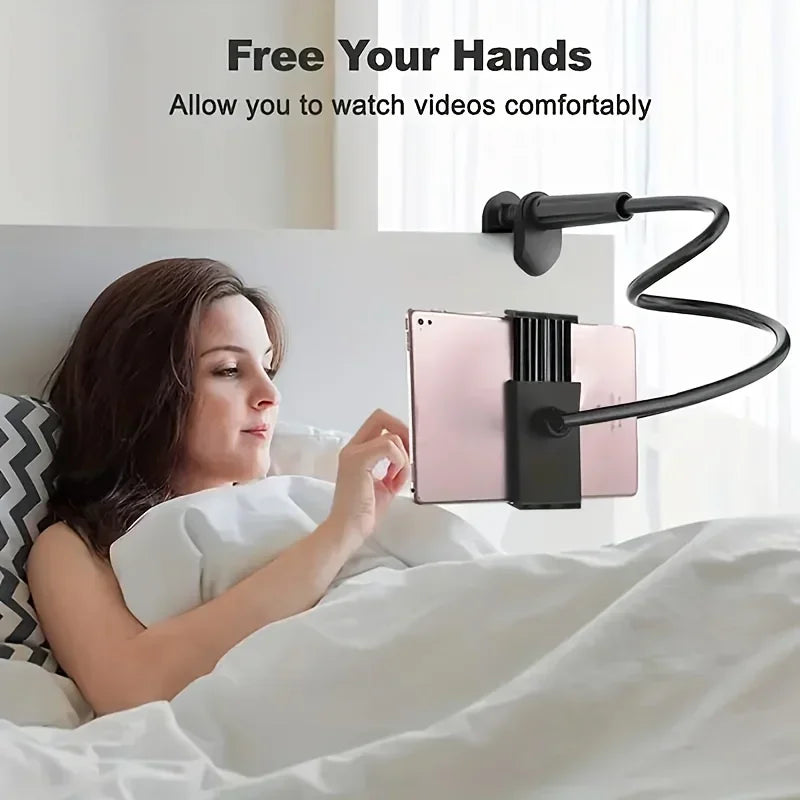 Flexible Lazy Phone & Tablet Stand – Adjustable Desk & Bedside Holder for iPhone, iPad & More | Black / White