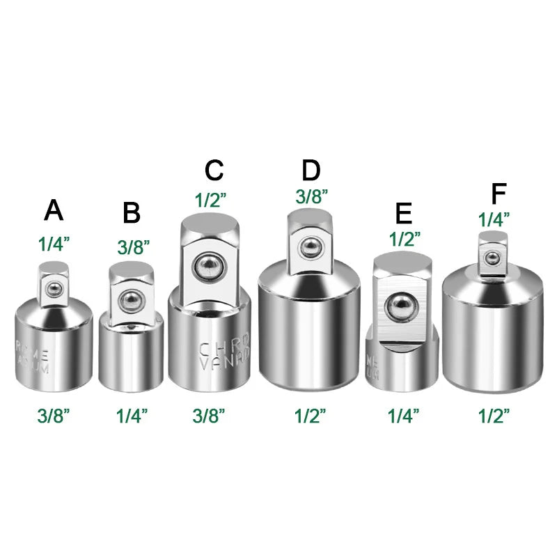 Sockets Set 1/4 Adapter 3/8 Adapter At 1/2 Tools For Mechanic 6pcs Ratchet Wrench Stainless Steel Converter Sleeve Head