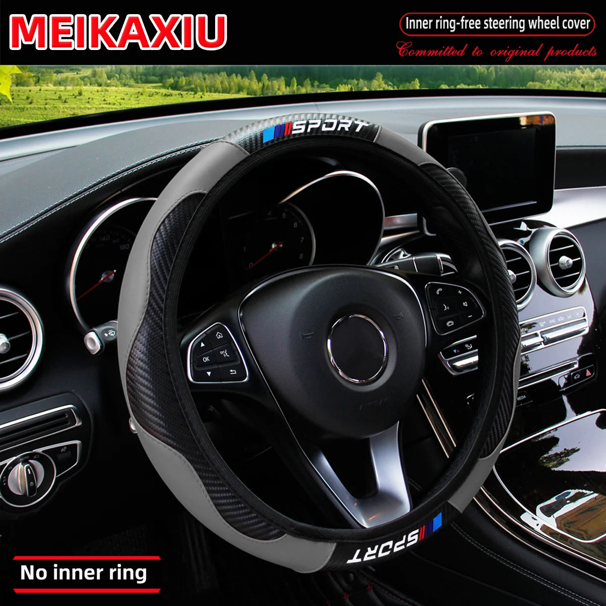 Carbon fiber leather SPORT car rimless steering wheel cover is suitable for 14.5 - 15-inch steering wheels as decoration items.