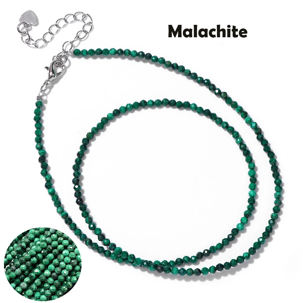 Mini Gem Stone Beaded Necklace 2mm Faceted Natural Agat Quartz Female Fashion Party Choker for Women Girl Jewelry Gift Wholesale