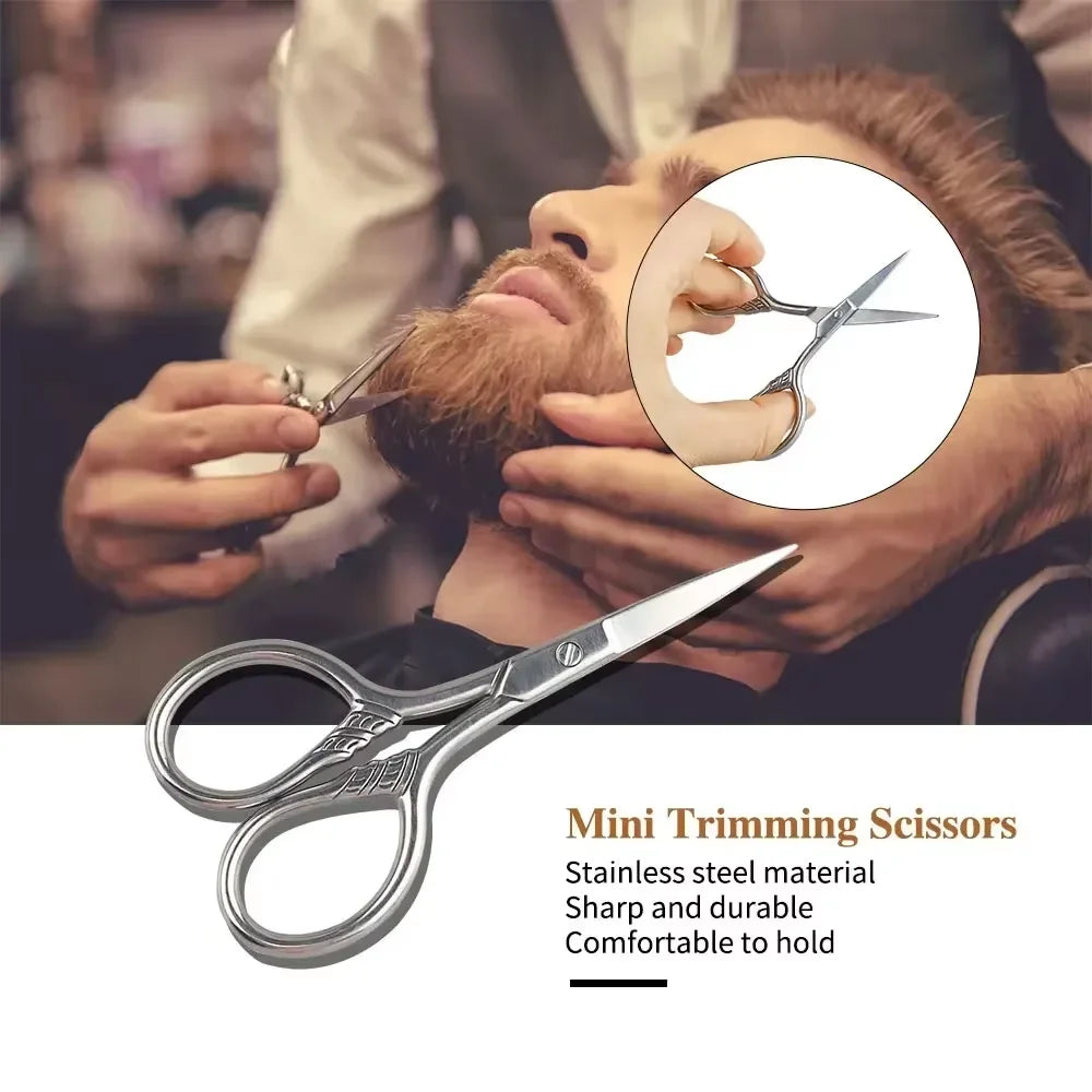 3Pcs Men Grooming Set Professional Beard Brush Stainless Steel Ring Comb Mini Scissors Salon Home Daily Styling Beard Care Tools