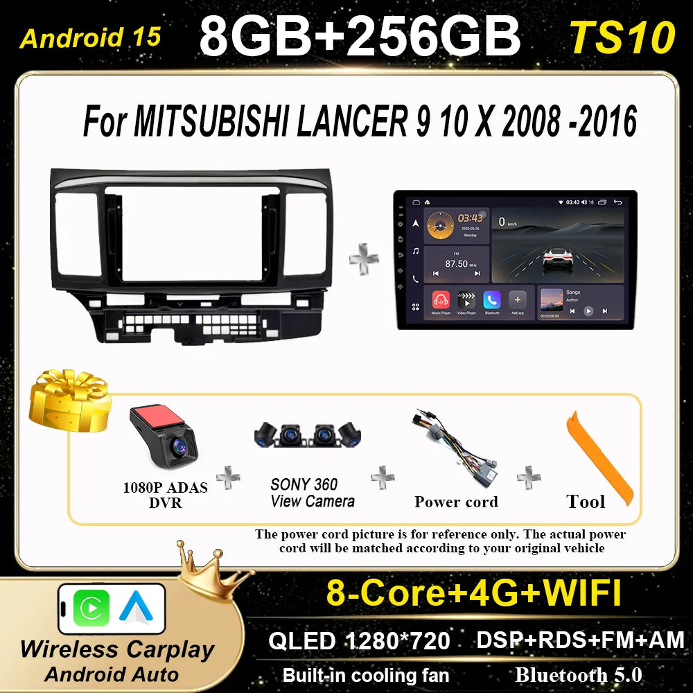 Android Car Stereo for Mitsubishi Lancer 9, 10 & X (2008–2016) — CarPlay, GPS, DSP, 4G+WiFi, 2-DIN