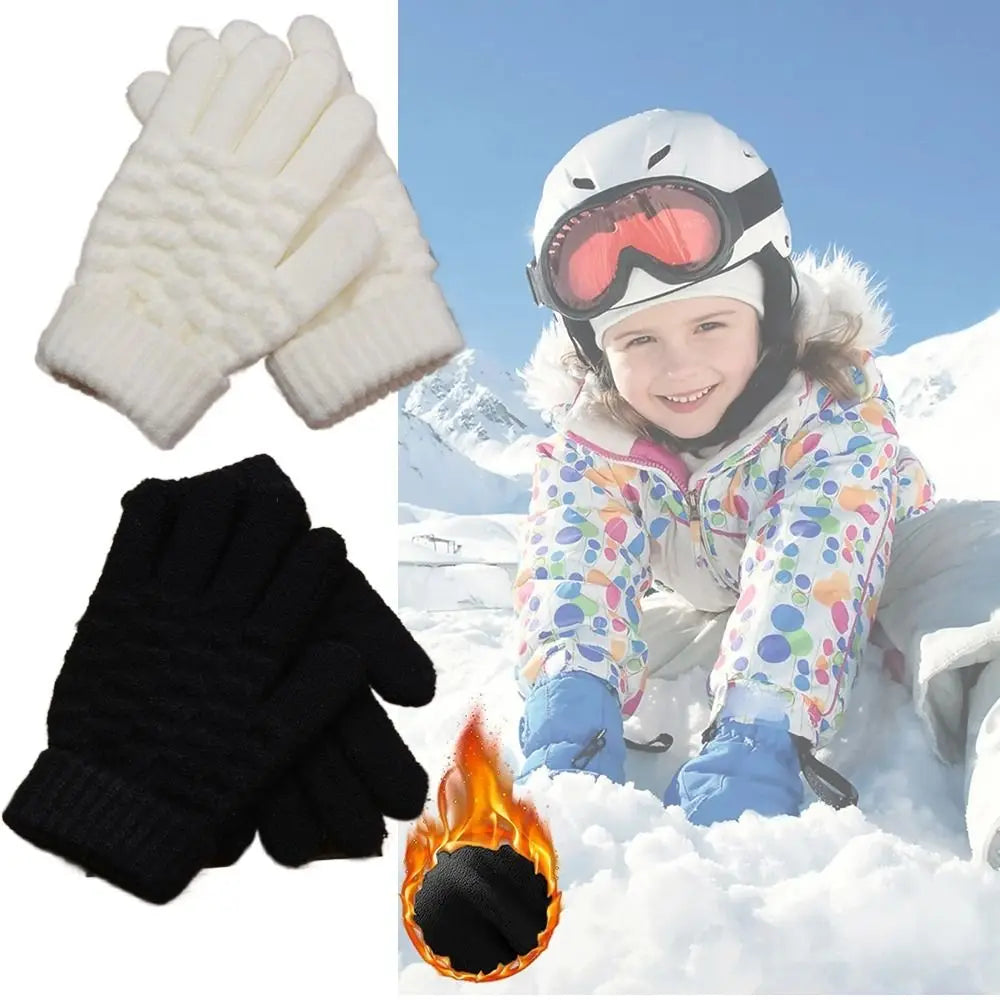 Kids Thick Knitted Winter Gloves - Full Finger Warm Mittens