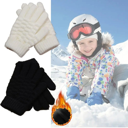 Kids Thick Knitted Winter Gloves - Full Finger Warm Mittens