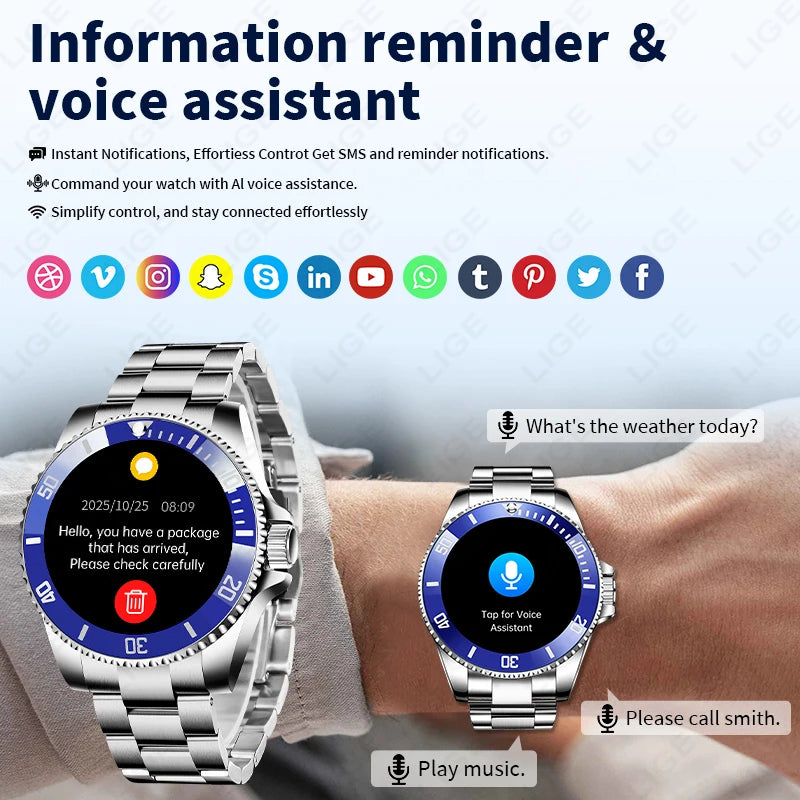 LIGE 2026 Luxury Smart Watch – Bluetooth Call, Health Monitoring & Multi-Sport | Men & Women Gift