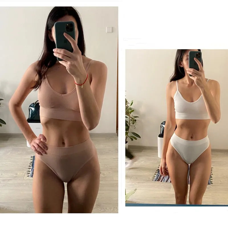 2PCS/Set G-String Seamless Panties Women Thongs Sexy Lingerie Solid Color Female High Waist Thongs Women's Underwear