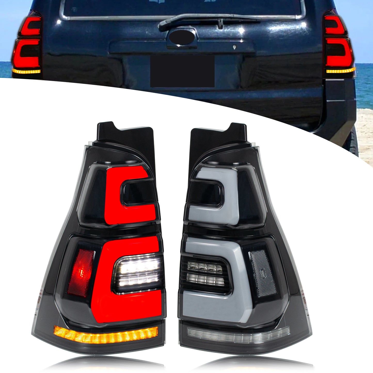 LED Tail Lights for Toyota 4Runner 2003-2009 4th Gen Start-up Animation Sequential Turn Signal Gray Rear Lamps Assembly