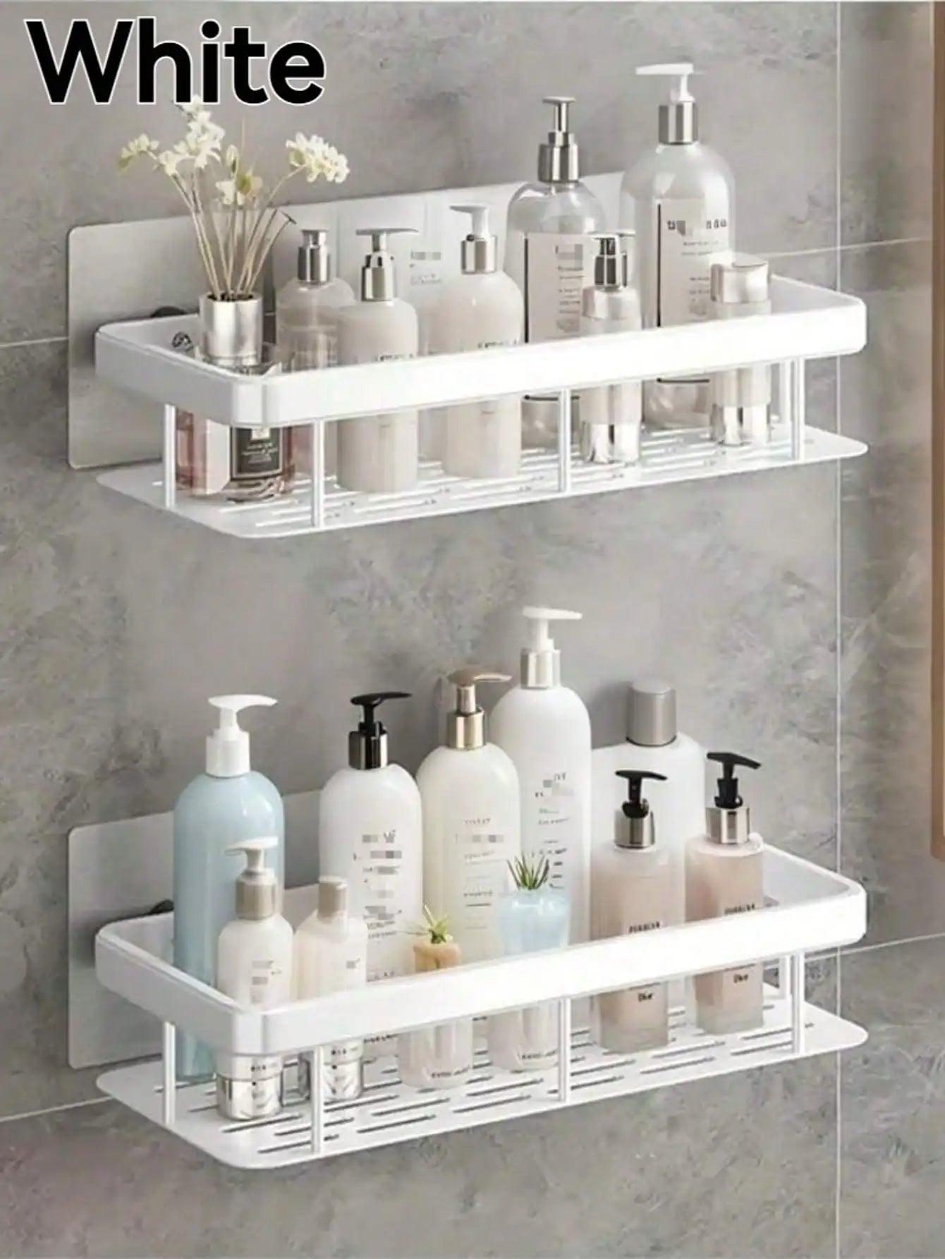1/2Pcs Wall Mounted Corner Rack: No-Drill Black Bathroom Shampoo Towel Holder