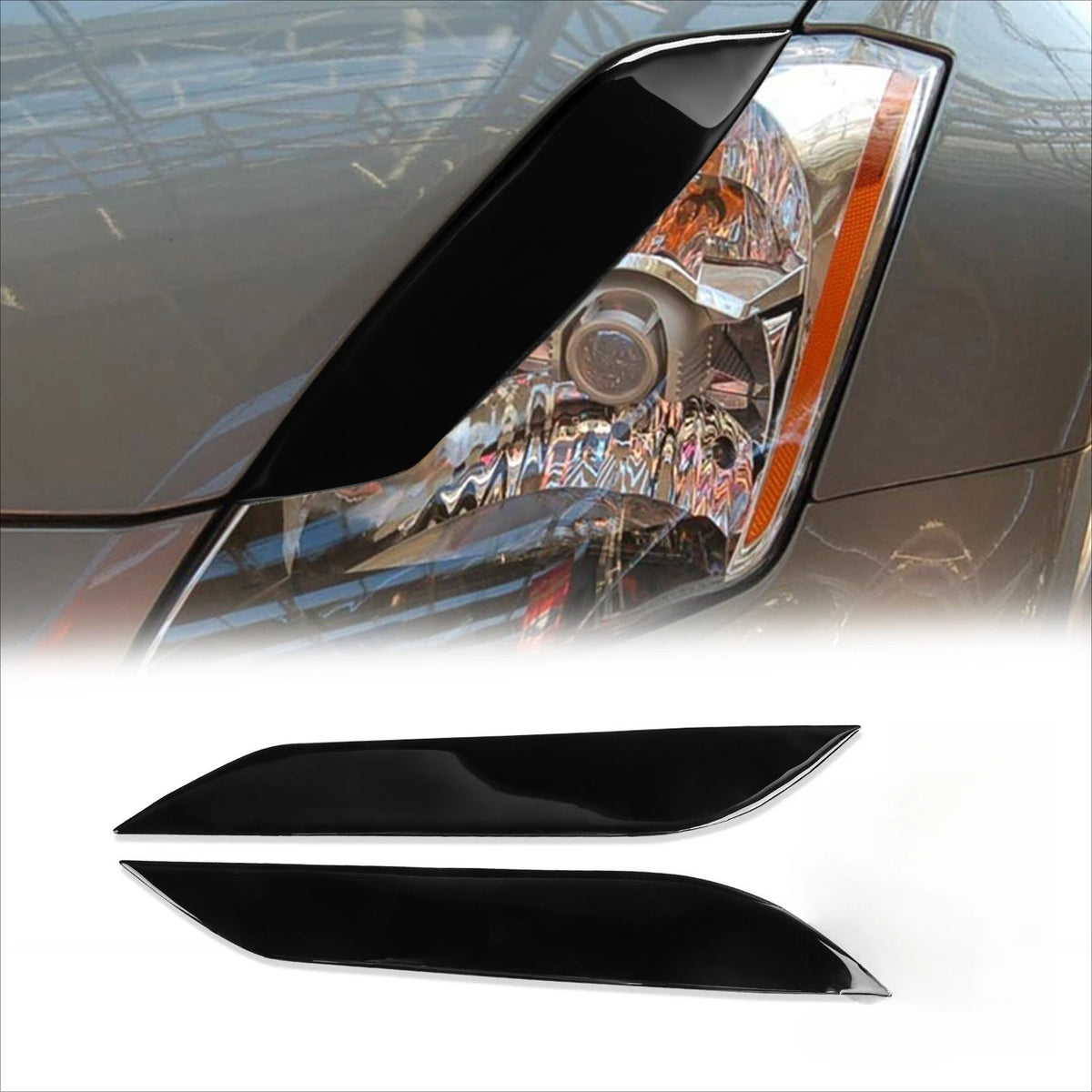 2x For Nissan 350Z Z33 2006-09 Headlight Eyebrow Trim Car Front Lamp Eyelids Trim Sticker Headlamp Eyebrow Molding Decor Set