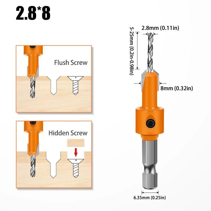 HOMEFISH Shank HSS Woodworking Countersink Router Bit Set Screw Extractor Remon Demolition for Wood Milling Cutter