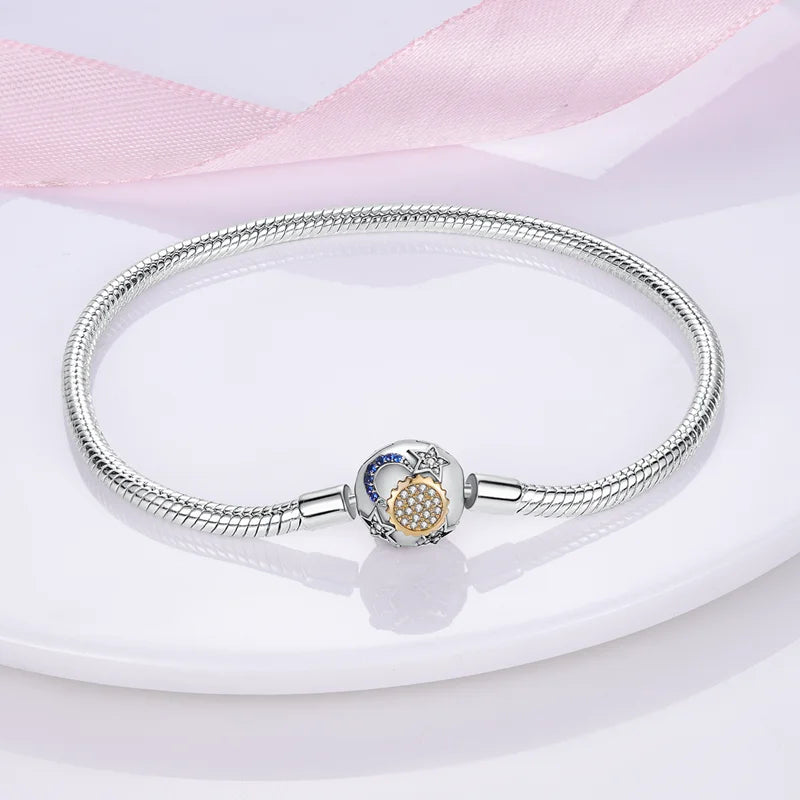 925 Sterling Silver Charm Bracelet – Star Moon Sun Four Leaf Clover Zircon | DIY Birthday Gift for Women (17-20cm)