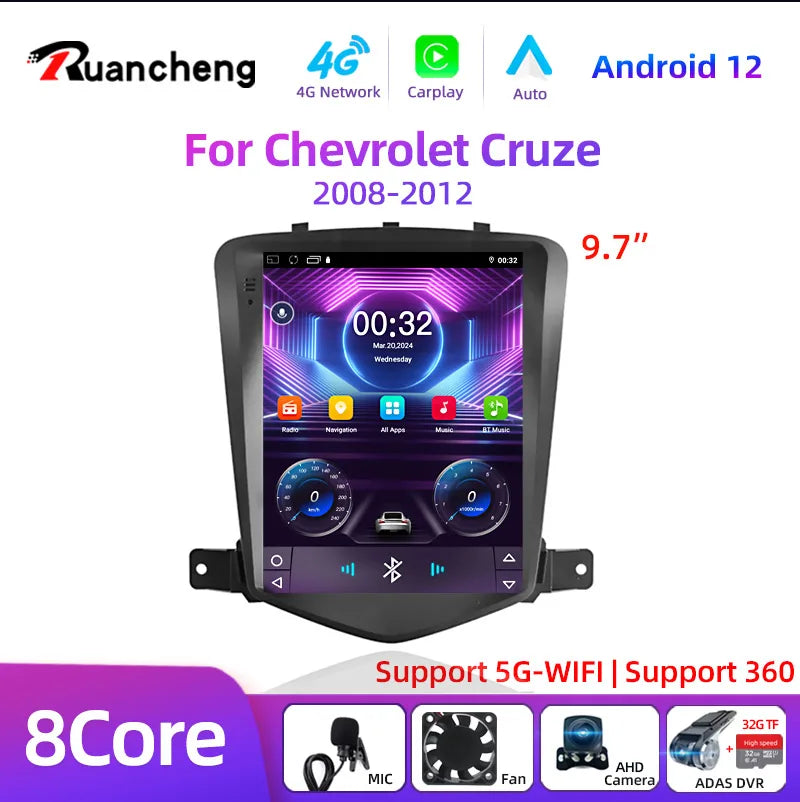 Car Stereo with Apple CarPlay & Android Auto, Compatible with Chevrolet Cruze (2008-2012)