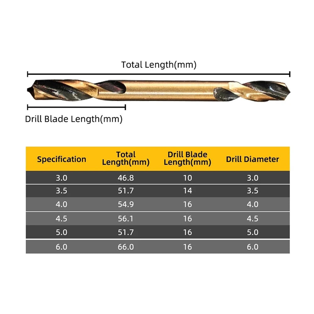 6pcs HSS Double-Headed Auger Drill Bits For Metal Stainless Steel Wood Drilling Power Tool 3mm/ 3.5mm/ 4mm/ 4.5mm/ 5mm/ 6mm