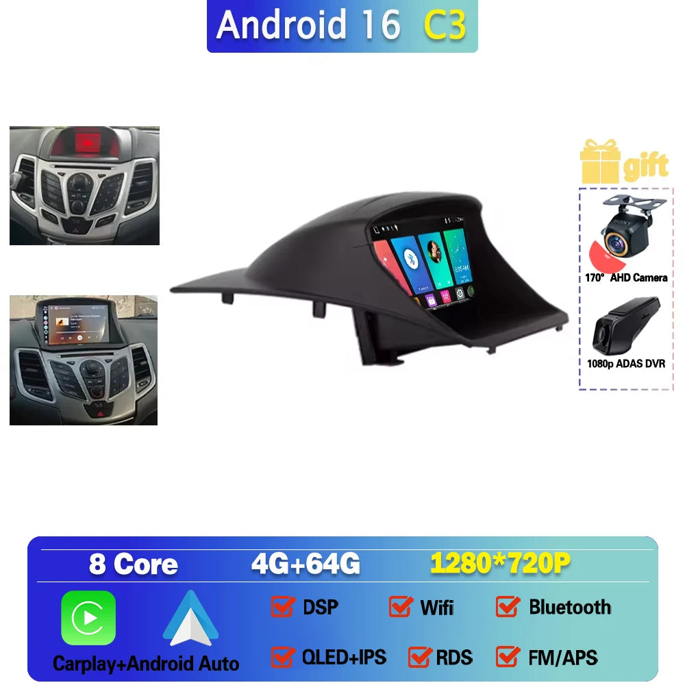 Car Stereo with Apple CarPlay & Android Auto, Compatible with Ford Fiesta Mk6 (2008-2019)