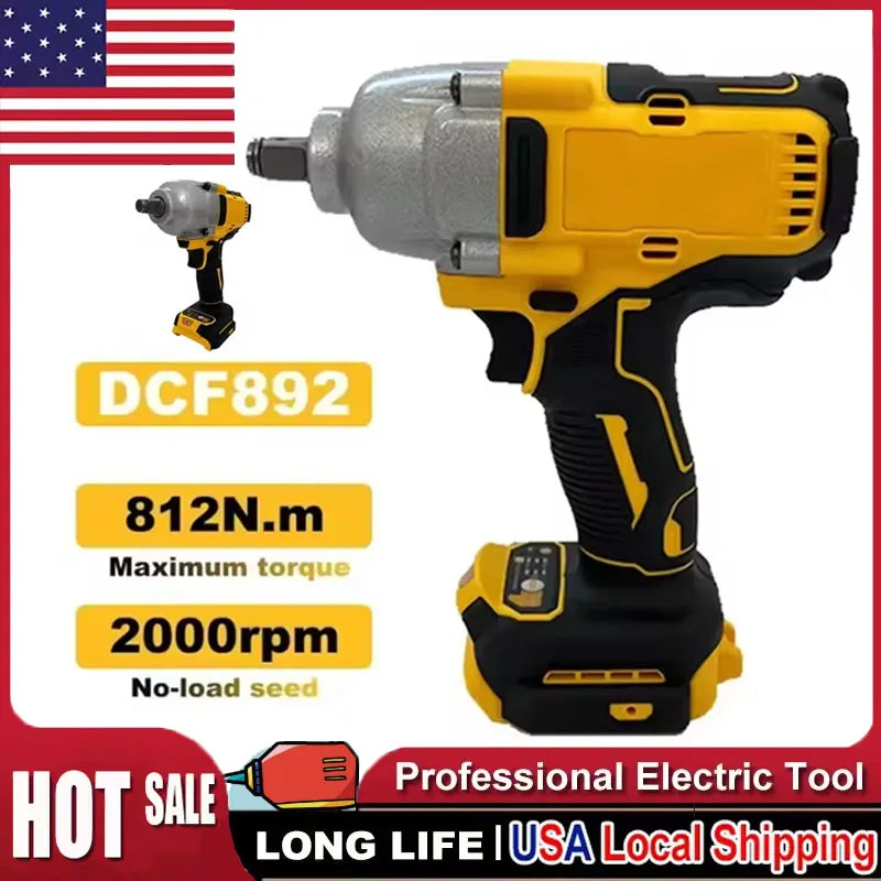 Brushless Cordless Impact Wrench — 1/2" 812Nm 3-Speed (DCF892 Fit)