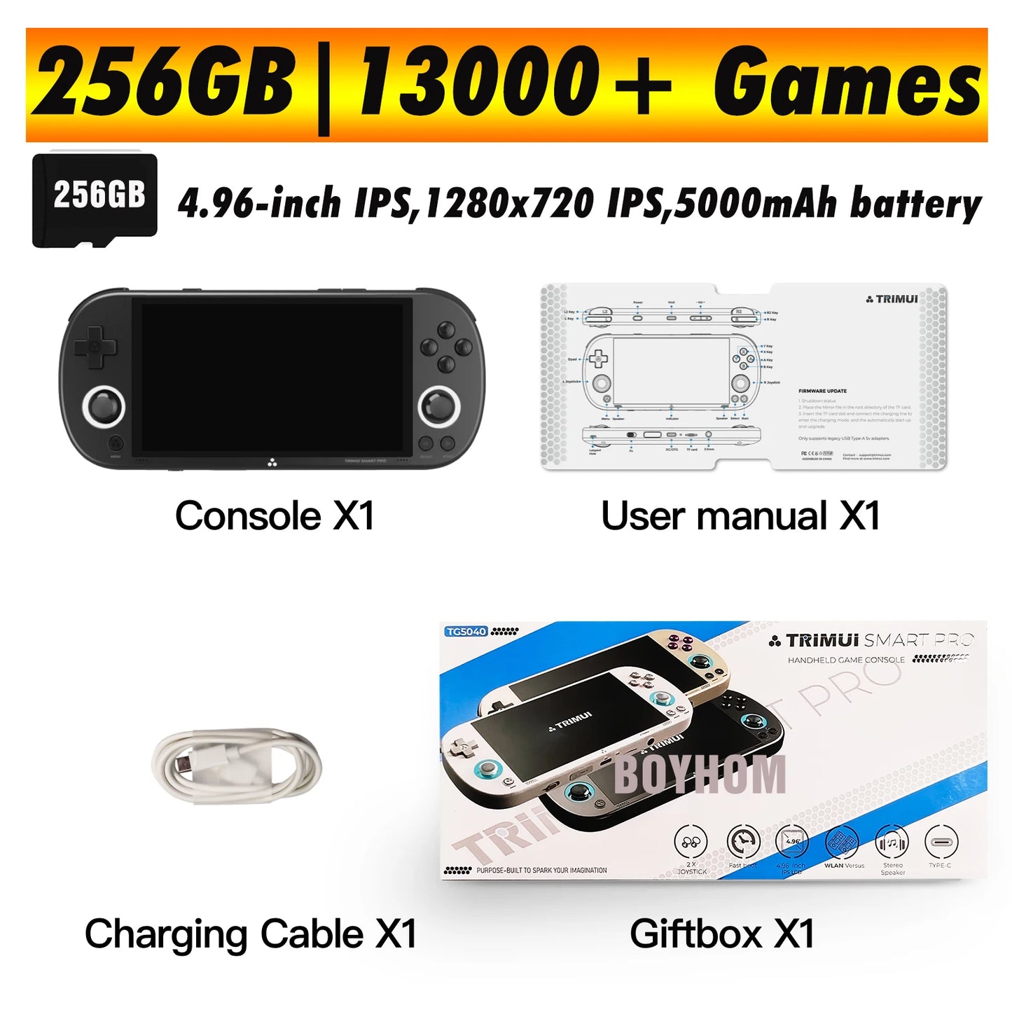 Trimui Smart Pro Handheld Game Console 4.96''IPS Screen Linux System Joystick RGB Lighting Smartpro Retro Video Game Player Gift