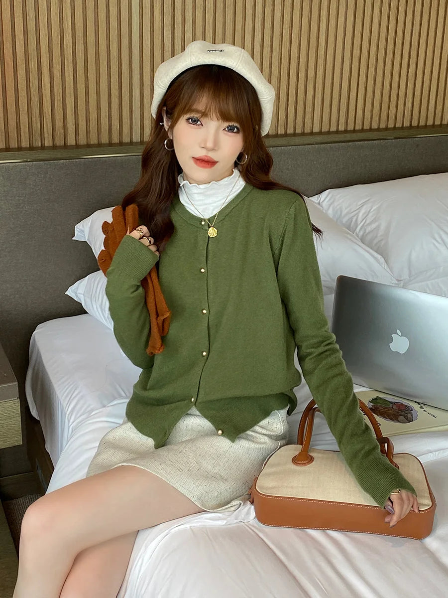 Women's Round Neck Knit Cardigan — Button Front