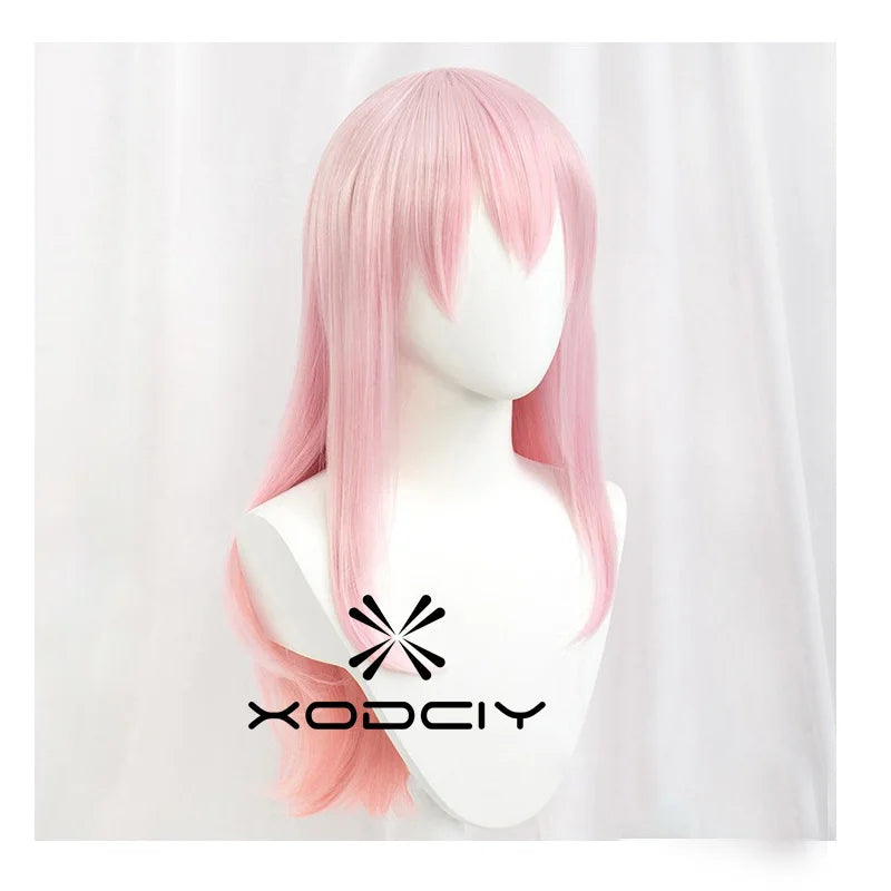Super Sonico Supersonico 60cm Long Pink Ombre Hair Heat Resistant Cosplay Costume Wig + Toy headset Headphone Prop