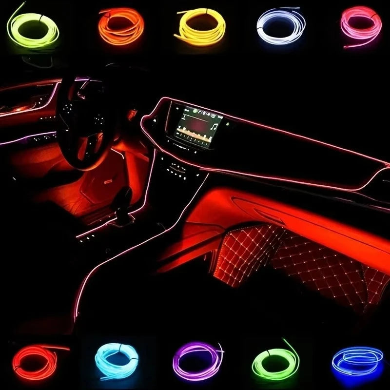 5M Car Environment El Wire LED USB Flexible Neon Interior Lights Car Decorative Accessories