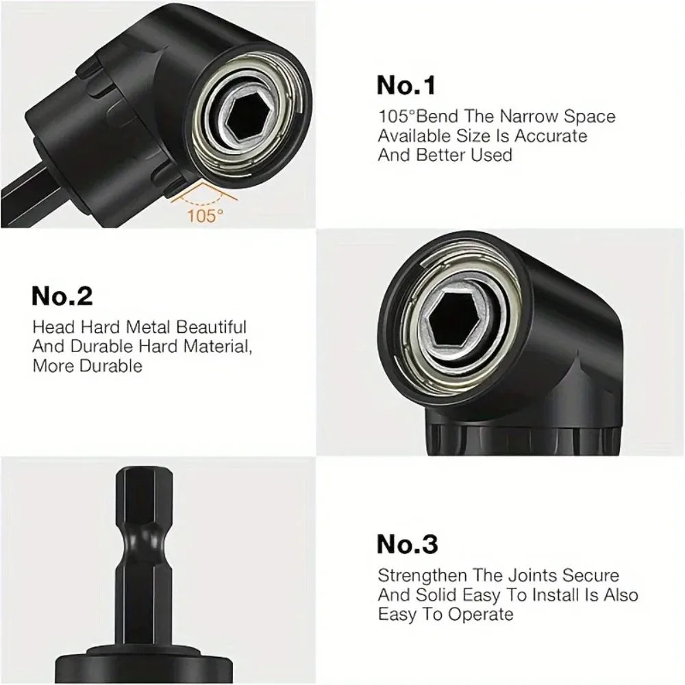 Flexible Drill Bit Extension, 90° & 105° Right Angle Adapter