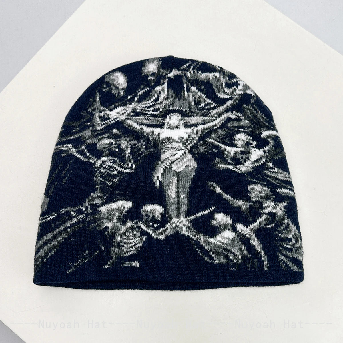 Angel Skull Jacquard Beanie, Unisex Knit Hat