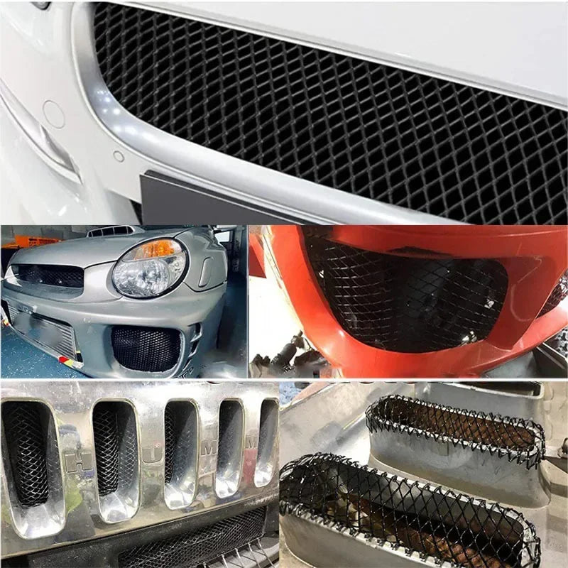 100x33cm Universal Aluminum Alloy Car Grill Mesh Auto Bumper Grille Cover Net Protector Hexagonal Diamond Seagull Black/Silver