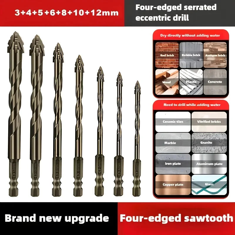 7 Pc Carbide Serrated Drill Bit Set for Tile, Glass & Stone