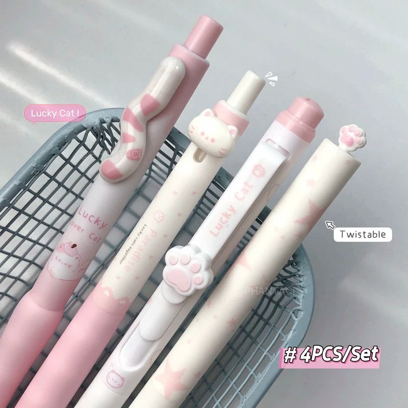4PCS Lucky Cat Style Gel Pen For Students 0.5mm Black Pen Creative Cat's Tail Cat's Paw Writing Pen Office Supplies New