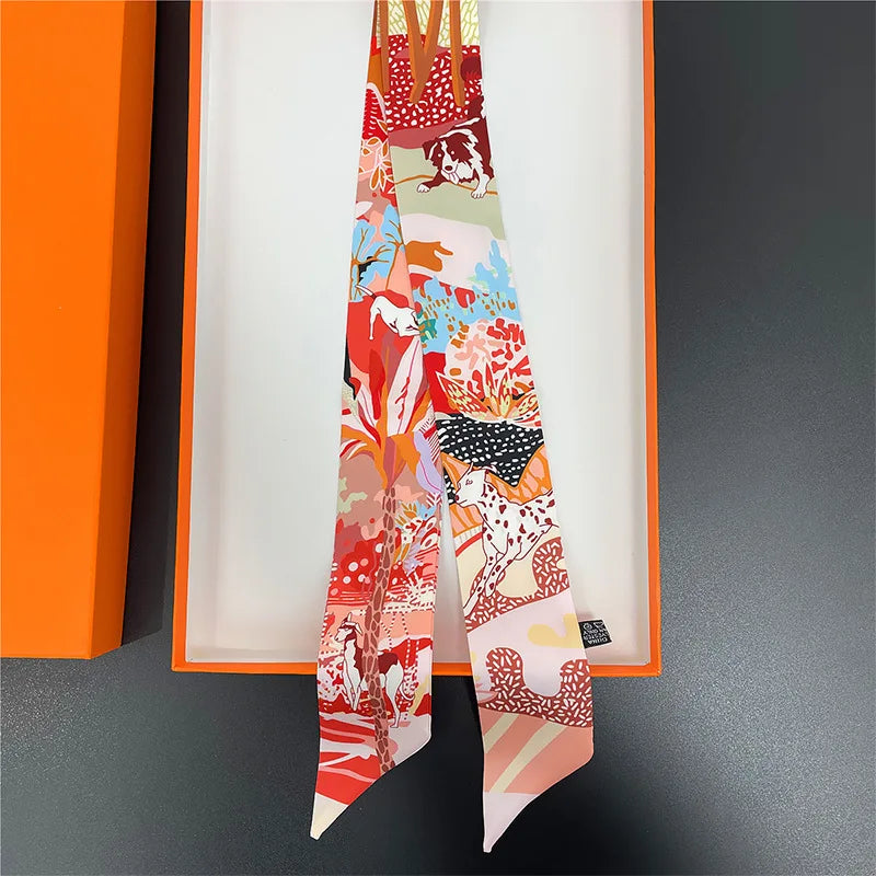Women's Long Skinny Ribbon Scarf - Printed Hair Tie & Bag Band - photo 11