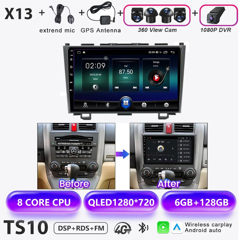 Carplay Car Radio For Honda CR-V 3 RE CRV 2007-2011 Android 16 Multimedia Video Player 2 Din Navigation GPS DVD Head Unit 8Core