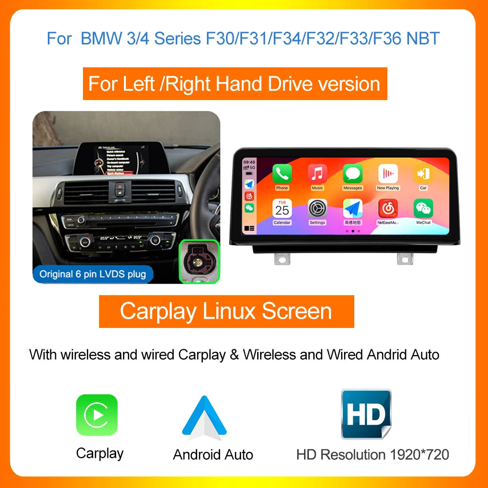 AUTOTOP 10.25”1920*720 Wireless Carplay Android Auto Car multimedia player for F20 F21 F22 F30 F31 F32 F33 F34 F36 NBT 2026-2026