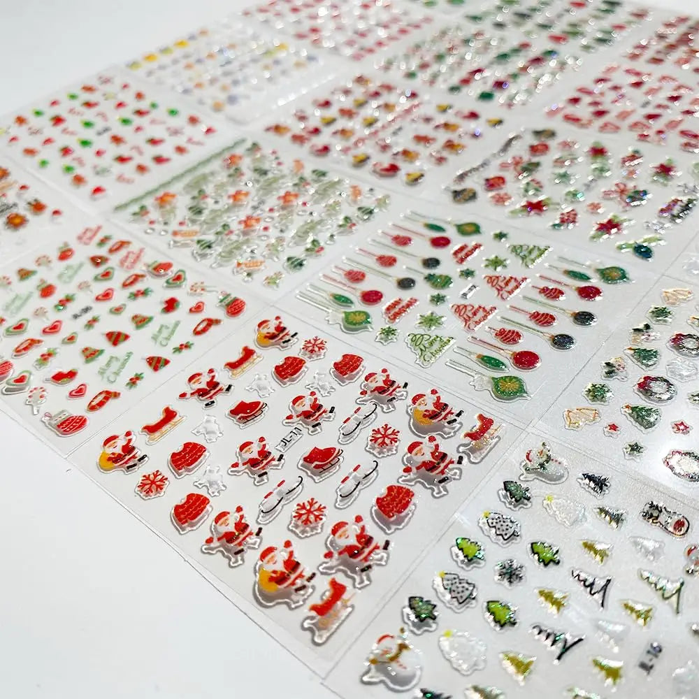 30pcs Christmas Nail Art Stickers Cartoon Holiday Design Santa/Reindeer/Snowflakes Nail Decals Sparkle Festive Manicures & Gifts